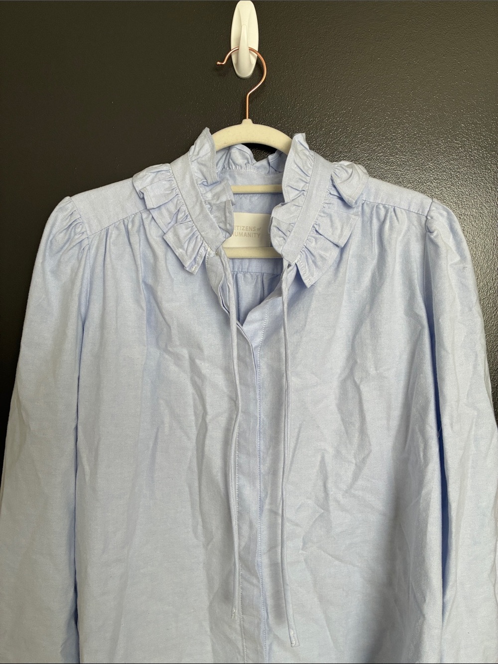 NWT Citizens of Humanity Calista tie-detailed ruffled cotton-poplin shirt Sz M - Picture 5 of 9